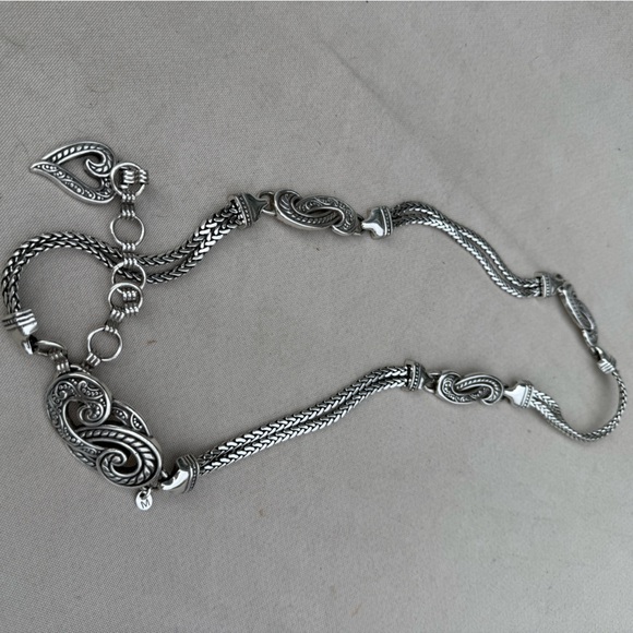 Brighton Jewelry - Vintage Brighton Scroll Heart Herringbone Silver Chain Belt Women's Medium